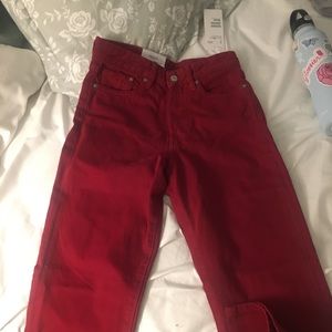 Red high waist vintage style jeans